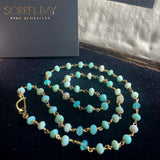An image of a Peruvian Opal Necklace with gold and blue details