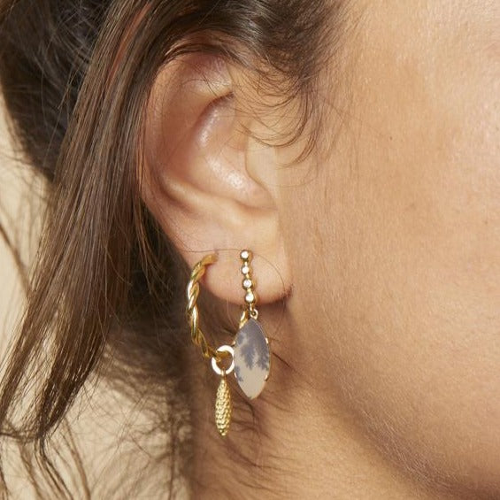 Feather Agate Diamond Drop Earrings