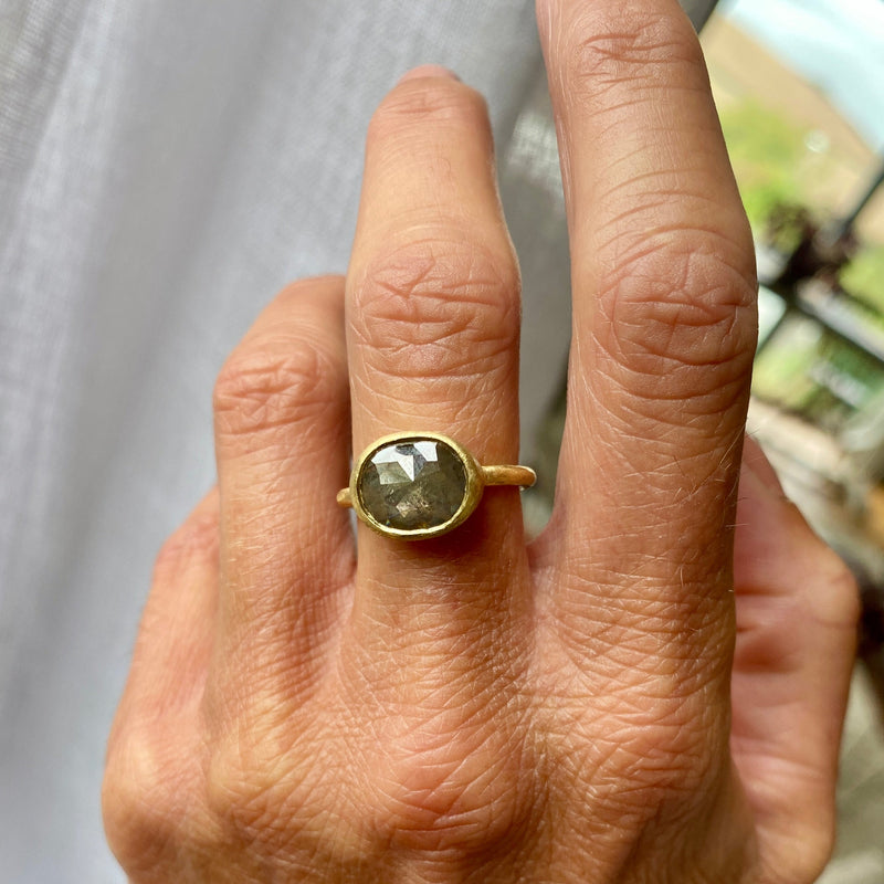 Stunning Rose Cut Grey Diamond Slice Ring