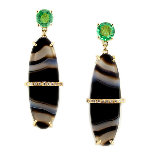 BLACK AGATE & EMERALD EARRINGS