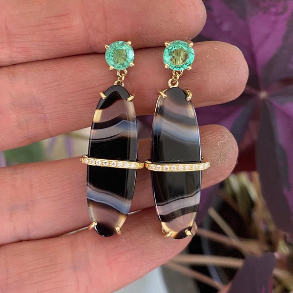 BLACK AGATE & EMERALD EARRINGS