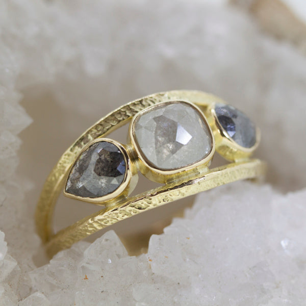 Triple Rose Cut Diamond Shield Ring