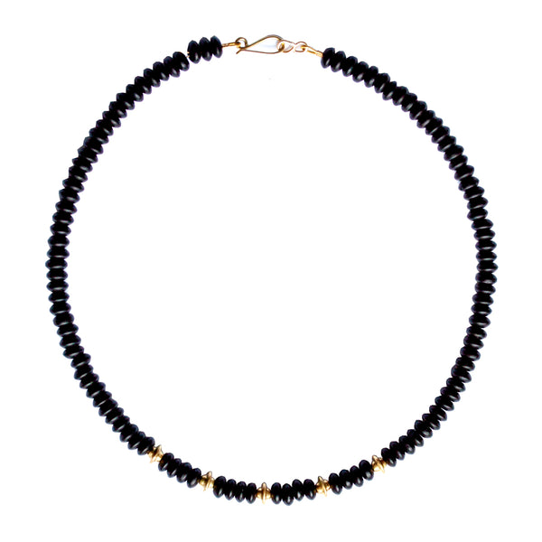 Black Spinel and Gold Beaded Necklace