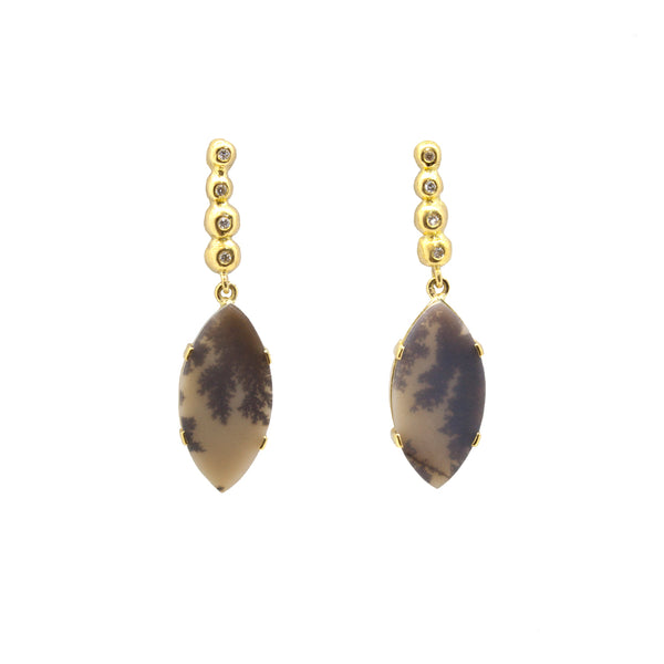 Feather Agate Diamond Drop Earrings