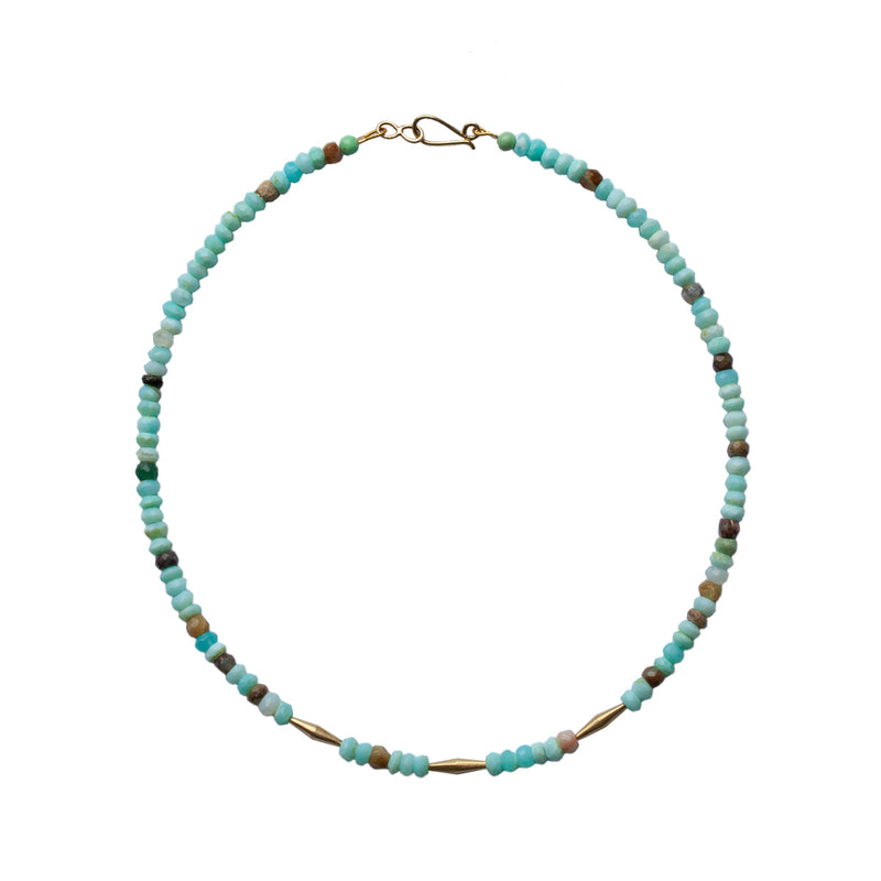 Peruvian Opal and Gold Beaded Necklace