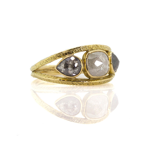 Triple Rose Cut Diamond Shield Ring